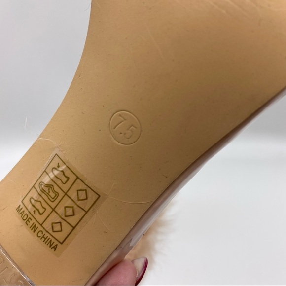 NEW-Miss Lola Nude w Clear Strap Ankle Fur Heels 7.5 - Picture 9 of 9